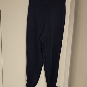 Navy Satin Jogger Pants